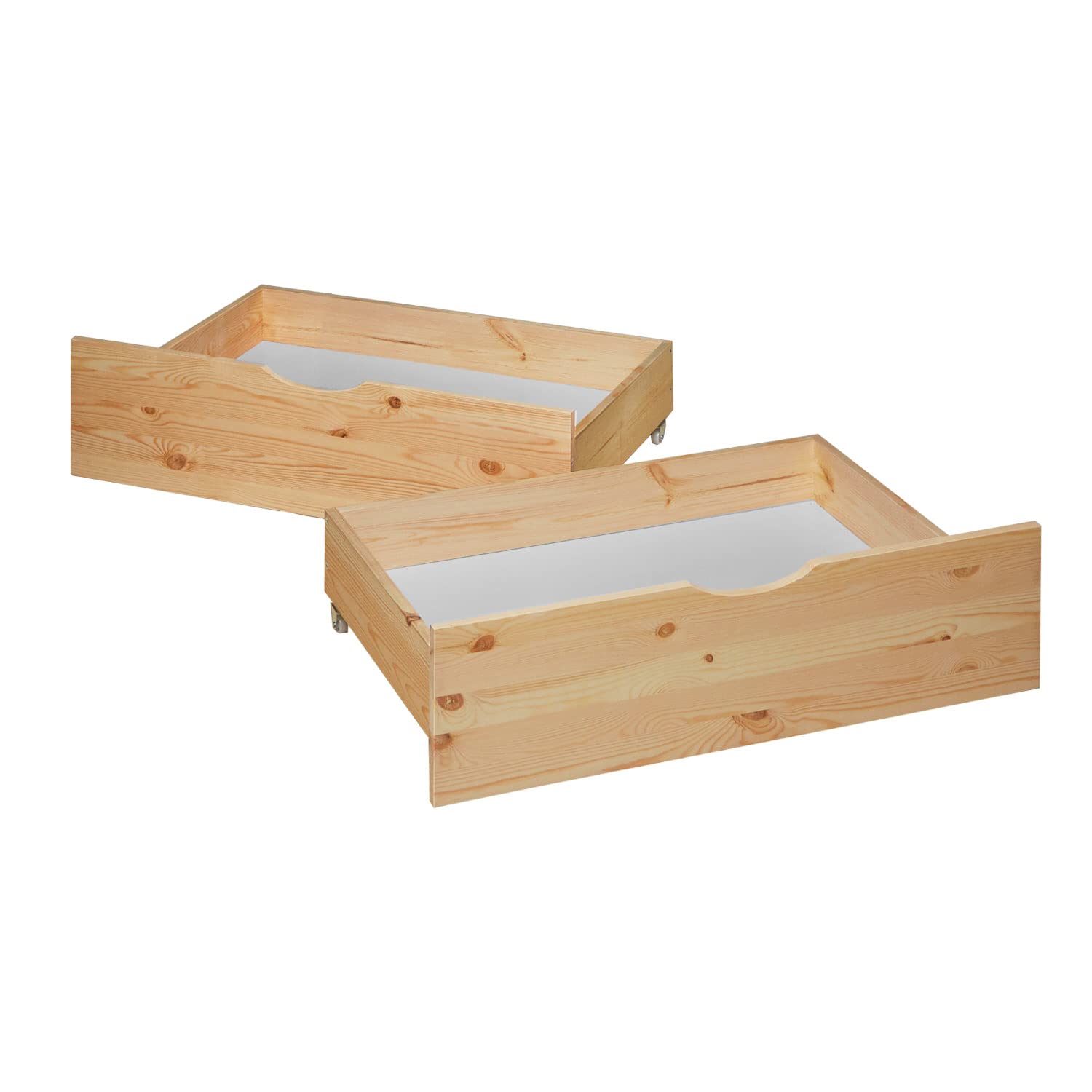 Homestyle4u 2 tiroirs de Rangement en Bois à roulettes pour lit gigogne