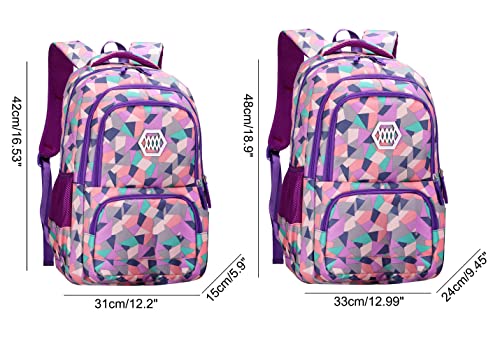 Jiayou Girl Geometric Printed Primary Junior High University School Bag Bookbag Backpack(2# Purple,35 L) #TOP1