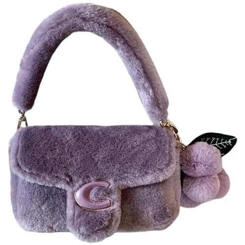Plush Underarm Bag for Girls Purple Furry Purse Handbags for Women Faux Fur Y2K Fluffy Fuzzy Shoulder Bag for Autumn and Winter
