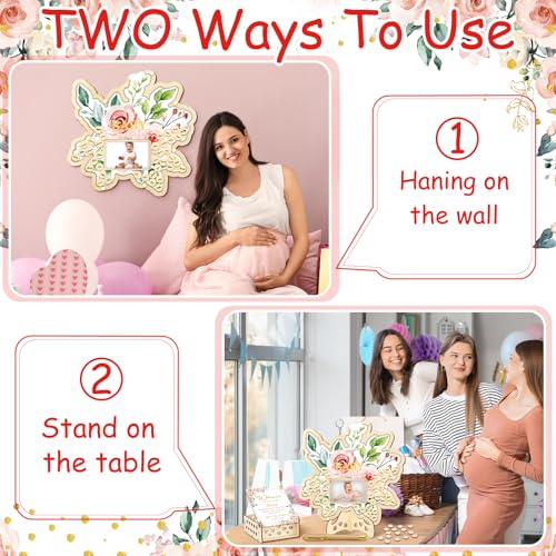 Image of Wenqik 63 Pcs Baby in Bloom Baby Shower Guest Book Alternatives Pink Floral Decorations Set with Photo Frame Sonogram Frame Keepsake 60 Wood Slices Guest Book for Birthday