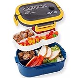 Bento Box Adult, Lunch Box for Men and Women, 1200ML Leak-proof Double-layered with Handle Lunchbox, Reusable BPA-Free Lunch Container, Microwave/Dishwasher Safe, Snack Box with Cutlery Set, Blue