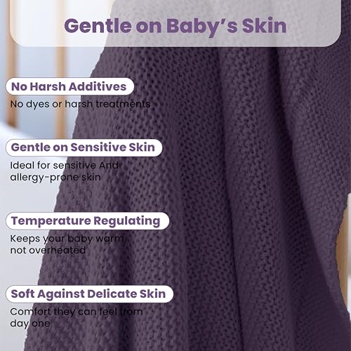 Image of Organic Cotton Baby Blanket 30x40 in - GOTS Certified, Soft Knit Swaddle with Gift Box, Breathable Nursery Blanket for Crib & Stroller, Machine Washable
