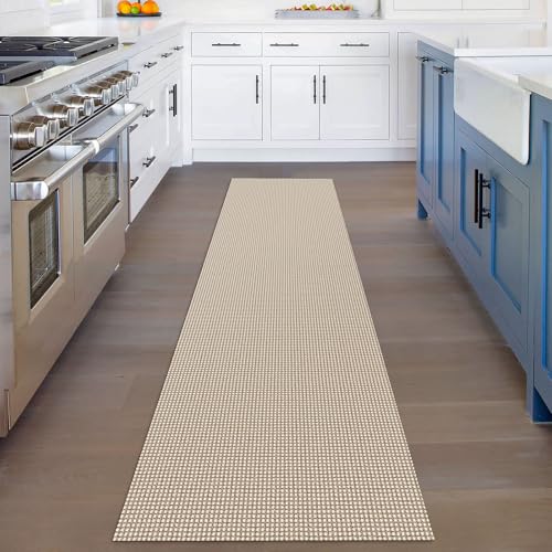 KOZYFLY Runners for Hallways 2x8 ft Washable Kitchen Runner Non Slip Rubber Backed Hall Runners Cotton Entryway Runner Rugs Floor Carpet for Indoor Backdoor Bedroom Kitchen, Ivory/Khaki