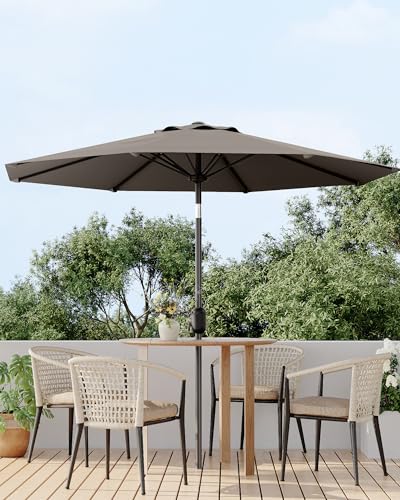 9FT Outdoor Patio Umbrella, Outdoor Table Umbrella, Market Umbrella with Push Button Tilt and Crank, 8 Sturdy Ribs UV Protection Waterproof for Garden, Deck, Backyard, Pool (Taupe)
