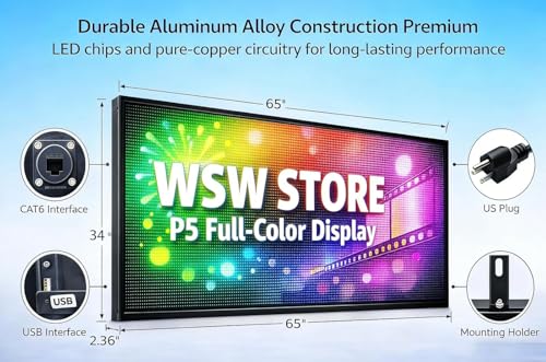 Image of P5 Programmable LED Sign 65 inchx34 inch IP65 Waterproof Outdoor Digital Display with WiFi & USB Control - High-Res Scrolling Display,Custom Images & Video for Business