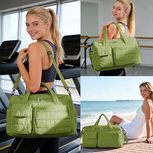 Image of Small Gym Bag for Women, Travel Duffle Bag Carry On Weekender Bag with Shoe Compartment