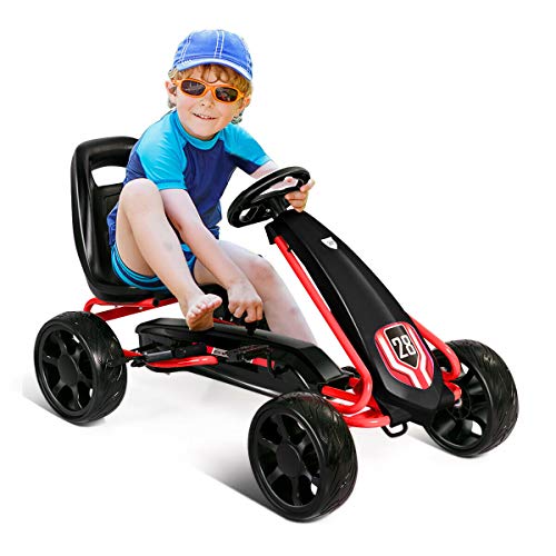 Sale!! Costzon Pedal Go Kart, Pedal Powered Kids Ride on Car Toy, Children's 4 Wheels Riding Car Cra...