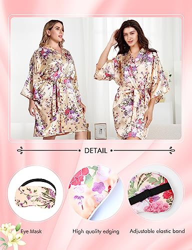 Image of EPLAZA Womens Floral Satin Robe Bride Bridesmaid Robes Wedding Kimono