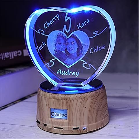 Personalized Light Photo Light Crystal Light Family Puzzle Name Puzzle with 10 Names Custom Lamp with Picture 7 Color Music Bluetooth Lamp Night Light LED Light for Mother's Day and Father's Day Cover