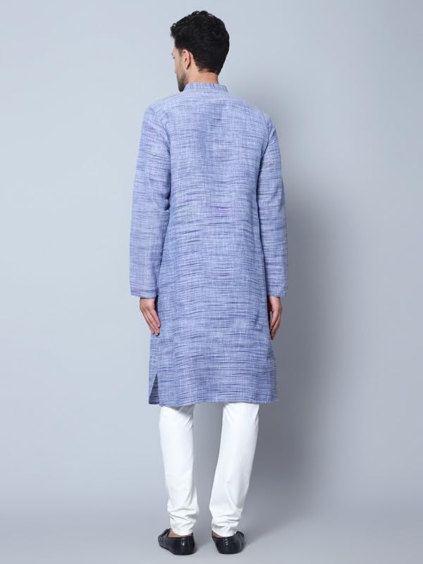 Image of LATEST CHIKAN Men's Cotton Regular Textured Long Kurta Full Sleeves - Casual Ethnic Wear