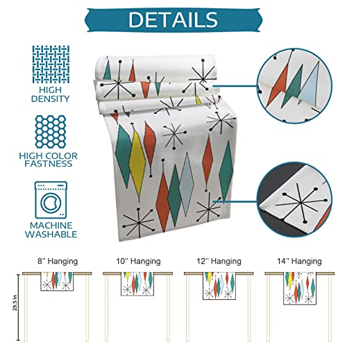 Table Runner And Placemats Set For Dining Table, Vintage Mid Century Style Geometric Diamond Yellow Teal Orange White Cotton And Linen Kitchen Table Mats Sets, (6Pcs Placemats+1 Table Runner) #TOP4