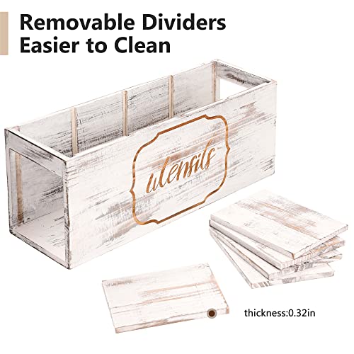 Yumkfoi-Extra-Large-Utensil-Holder-with-4-Compartments-Wooden-Farmhouse-Utensil-Organizer-for-Kitchen-Counter-Rustic-Cooking-Utensil-Crock-Countertop-Utensil-Caddy-Spatula-Holder-Distressed-White