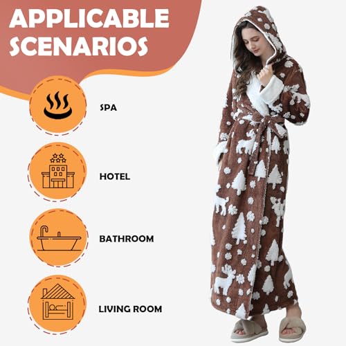 Oksun Womens Long Warm Hooded Robe: Full Length Thick Fleece Fluffy Bathrobe - Jacquard Soft Cozy Christmas Winter Housecoat3