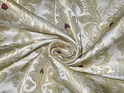 Tissu brocart en soie lourde ivoire et or de haute couture pour robe de mariée