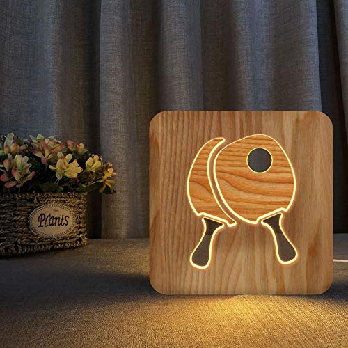 Cadeau de tennis de table lampe LED en bois veilleuse creative pour enfant