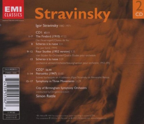 Vista 2 de Stravinsky Firebird Ballet, Petroushka Ballet, Symphony in 3 Movements, Scherzo a la Russe, 4 Studies Sir Simon Rattle