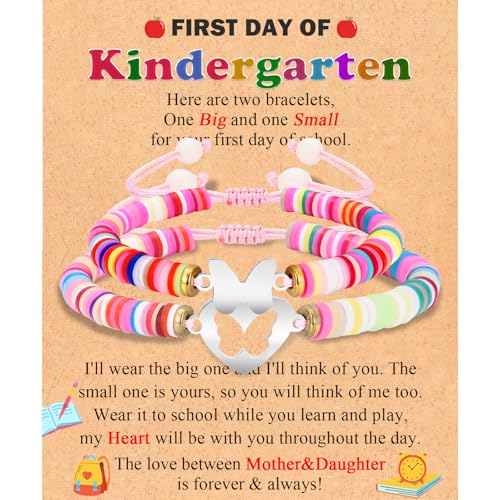 Image of Back to School /First Day of School Bracelet Gifts, First Day of Kindergarten Preschool First /Second Grade Bracelet Gifts, Set of 2 Colorful Matching Butterfly Bracelet for Mom and Daughter