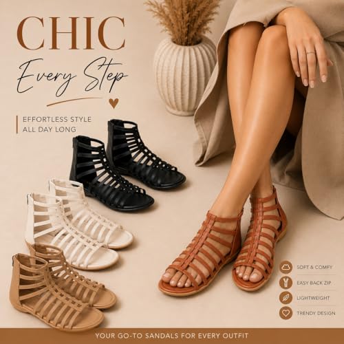Image of TRASE Flats Gladiator With Zip Closure For Women Sandals| Gladiator High-Tops Sandals For Women | Stylish & Comfortable | College, Office, Shopping, Outdoor & Beach Wear
