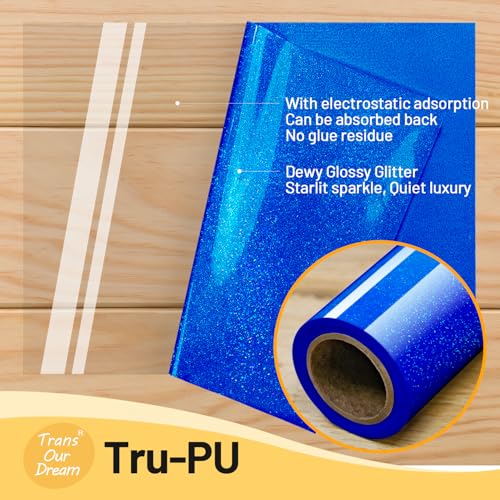 TransOurDream Blue Glitter HTV Heat Transfer Vinyl Roll for All Cutter Machines - 12'' x 5ft PU Blue Glitter Iron on Vinyl for T-Shirts - Thin and Easy to Weed - Image 4