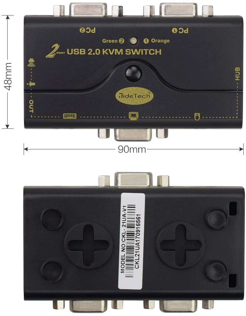 Conmutador KVM VGA USB 2.0 de 2 puertos de resolución de hasta 2048 x 1536 con hub USB y audio para conmutación de PC o monitor