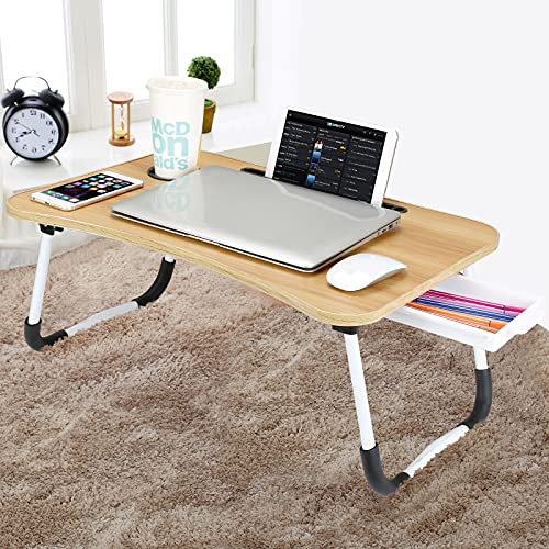 Image of CHARMDI Lap Desk, Portable Laptop Bed Tray Table, Laptop Desk, Couch Table, Breakfast Table with Foldable Legs and Storage Drawer for Eating, Working, Writing, Watching Movie-Gold