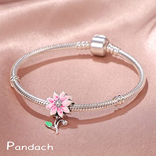 Pandach Beautiful Flowers Bead Charm Fits Pandora Charms Bracelets For Woman-925 Sterling Silver Dangle Pendant Bead With Dazzle Color Cz Stones,Girl Jewelry Beads Gifts For Women Bracelet&Necklace #TOP1