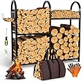 Jupwalz Firewood Rack Indoor Outdoor with Firewood Carrier, 31Inch Multilayer Wood Rack for Firewood, Heavy Duty Metal Log Holder Fire Wood Holder Firewood Storage Stand for Indoors Outdoor Fireplace