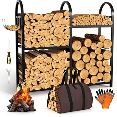 Jupwalz Firewood Rack Indoor Outdoor with Firewood Carrier, 31Inch Multilayer Wood Rack for Firewood, Heavy Duty Metal Log Holder Fire Wood Holder Firewood Storage Stand for Indoors Outdoor Fireplace