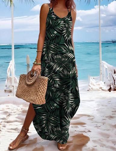 Image of Zeagoo Women's Casual Sundress Summer Maxi Sleeveless V Neck Split Boho Beach Dress Travel Vacation Dress with Pockets