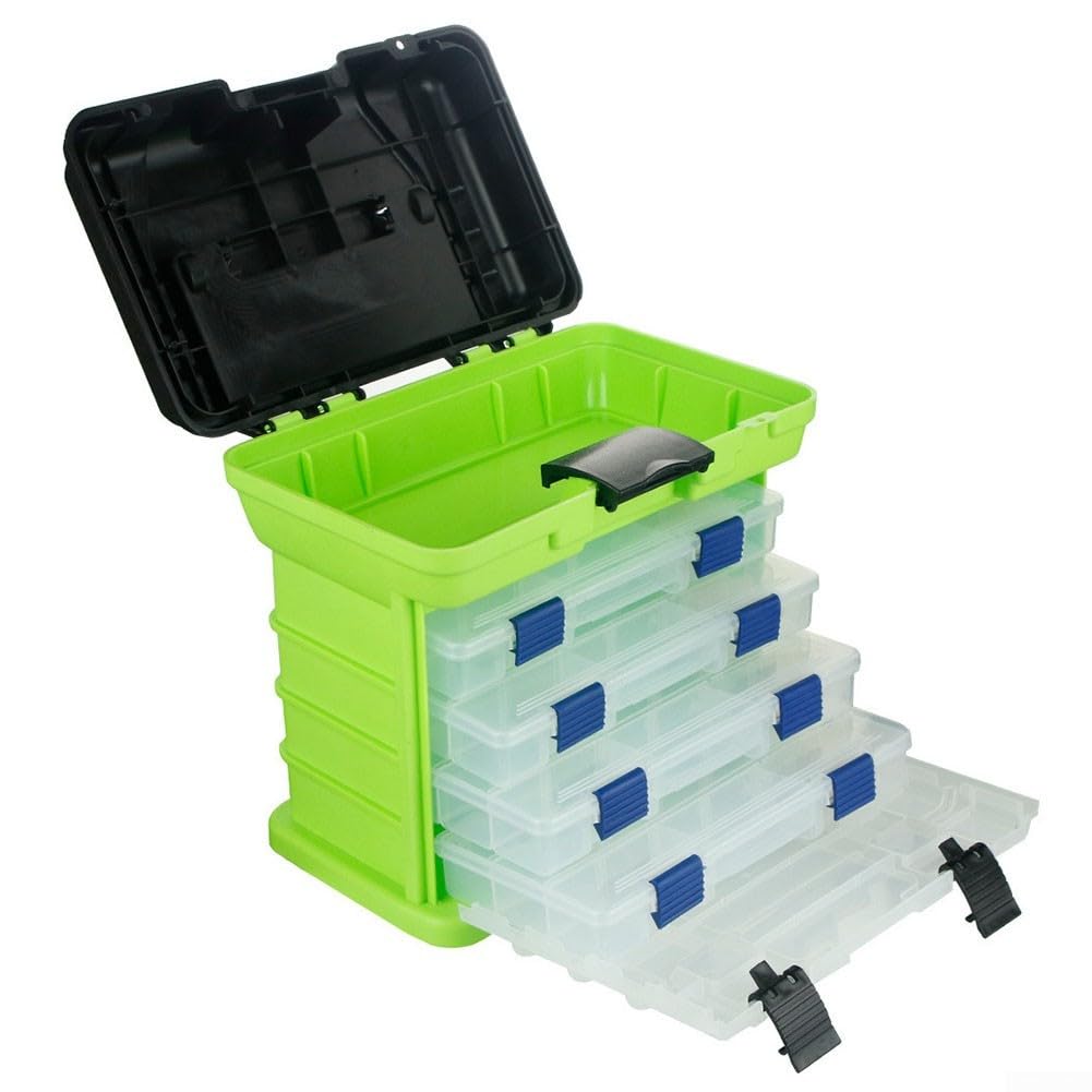 Fishing Gear Box Luya 4 Layer Portable Storage with Strong Buckle and Foldable Handle (green)