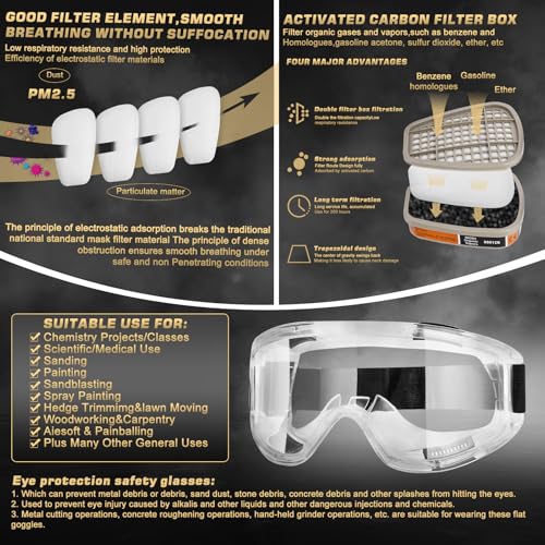 Xianzho Respirator Mask, (2 Set) Respirators Gas Mask With Filters And Safety Goggles thumb #3