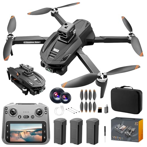 Cyaxzolp Drone with 8K Camera Drones for Adults,4.5-inch LCD High-definition Large Display Screen Remote Control Quadcopter,3 Batteries, 5G HD Brushless GPS Drone Auto Return, Obstacle Avoidance (Black and Orange)