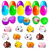 LIYROIUB Paquete de 12 huevos de Pascua rellenos con juguetes de auto de animales – Surtido de juguetes sorpresa para caza de huevos de Pascua, rellenos de cestas y recuerdos de fiesta | Regalos de