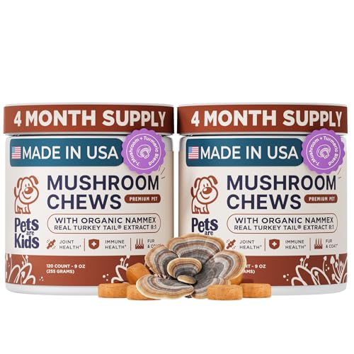 Pets are Kids Turkey Tail Mushroom for Dogs with Organic Real Turkey Tail - 8:1 Extract Mushroom Chews for Immune System Health Gut Skin & Joint Support - Reishi Lions Mane - 240 Chews