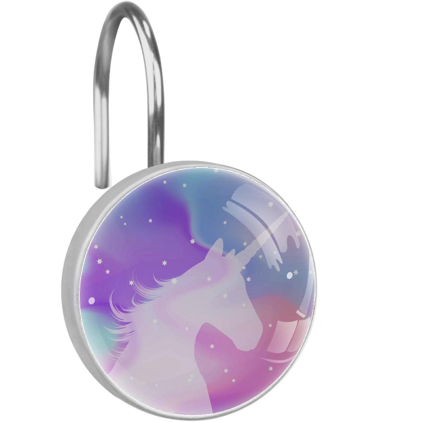 Crochets rideau de douche en acier inoxydable avec finition décorative licorne