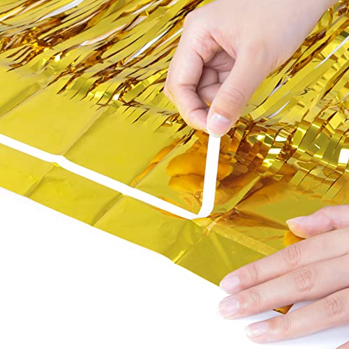 Gold Foil Fringe Tinsel Backdrop Glitter - 3 Pack 3.2Ft X 8Ft Gold Streamers Party Backdrop For Birthday, Christmas, Bachelorette Party Decorations Tinsel Curtain #TOP1