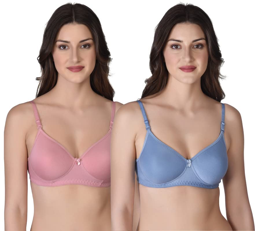 Image of Women's Cotton Lightly Padded Non-Wired T-Shirt Bra Pack of 2 (Reg HC-P2 Multicolor 30)