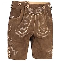 PAULGOS Herren Trachten Lederhose HK1 + Träger, Echtes Leder, Größe 44, Hellbraun