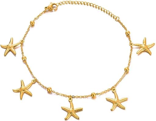 Nojess Ankle Bracelets for Women Gold Anklets Starfish Ankle Bracelet Stainless Steel Foot Chain Beach Anklets Summer Jewelry for Women
