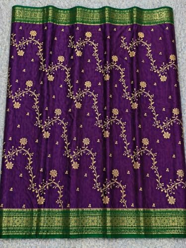 Image of Women's Glory Banarasi Satin Silk Saree with Rich Golden Zari Floral Embroidery | Kanjivaram Style | Traditional Wedding & Festive sadi with Contrast Border | Designer Party Sari Collection