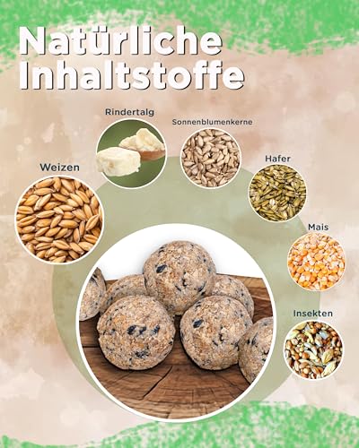 Futterbauer Meisenknödel 200 Stück ohne Netz Plus Insekten, Energiereiche Meisenknödel mit Insekten für Wildvögel, ohne Netz, ca. 90 g je Knödel, mit Vitaminen & Fetten