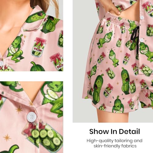 Image of Silk Satin Pajama Set for Women Summer Lounge Pjs Sets 2 Piece Suit Ladies Button Down Tops And Shorts Sleepwear