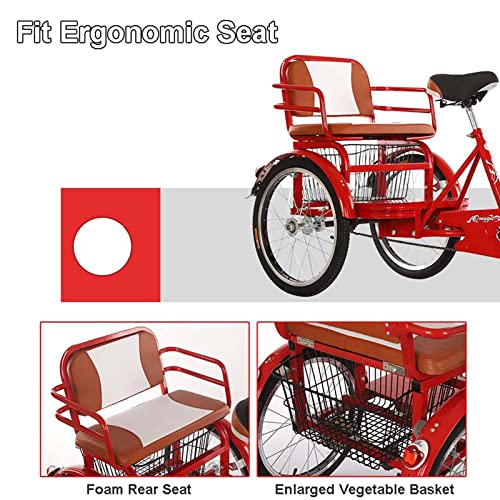 Triciclos para adultos - Bicicleta plegable de 3 ruedas con asiento trasero y canasto de compras, bicicletas de tres ruedas de 20", triciclo de crucero con doble cadena, para mujeres / adultos mayores / padres, carga máxima 386 lb, color rojo miniatura 5