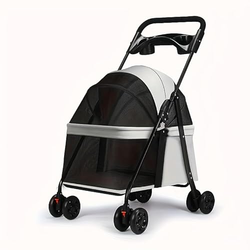 3 In1 Premium Pet Stroller Foldable Medium Size Dog Buggies with Luxury Style 4 Wheels Steel Frame Small Dogs Cats (Grey)