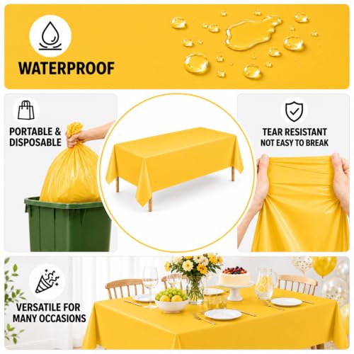 Image of 2 Pack Dark Yellow Plastic Tablecloths, 54 x 108 Inch Disposable Covers | Ideal for Birthdays, Baby Showers, Graduations and Fall Parties, Helping Protect Tabletops from Spills and Simplify Cleanup