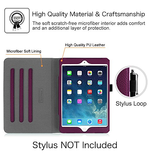 Fintie Case For Ipad Mini/Mini 2 / Mini 3 [Corner Protection] - [Multi-Angle Viewing] Folio Smart Stand Protective Cover With Pocket, Auto Sleep/Wake For Ipad Mini 1 / Mini 2 / Mini 3, Purple #TOP3