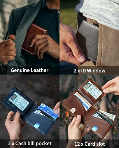 Image of Artpaxy Mens Wallet Bifold Genuine Leather RFID Blocking Wallet for Men with 2 ID Windows 12 Card Holders 2 cash pockets 1 Gift Box