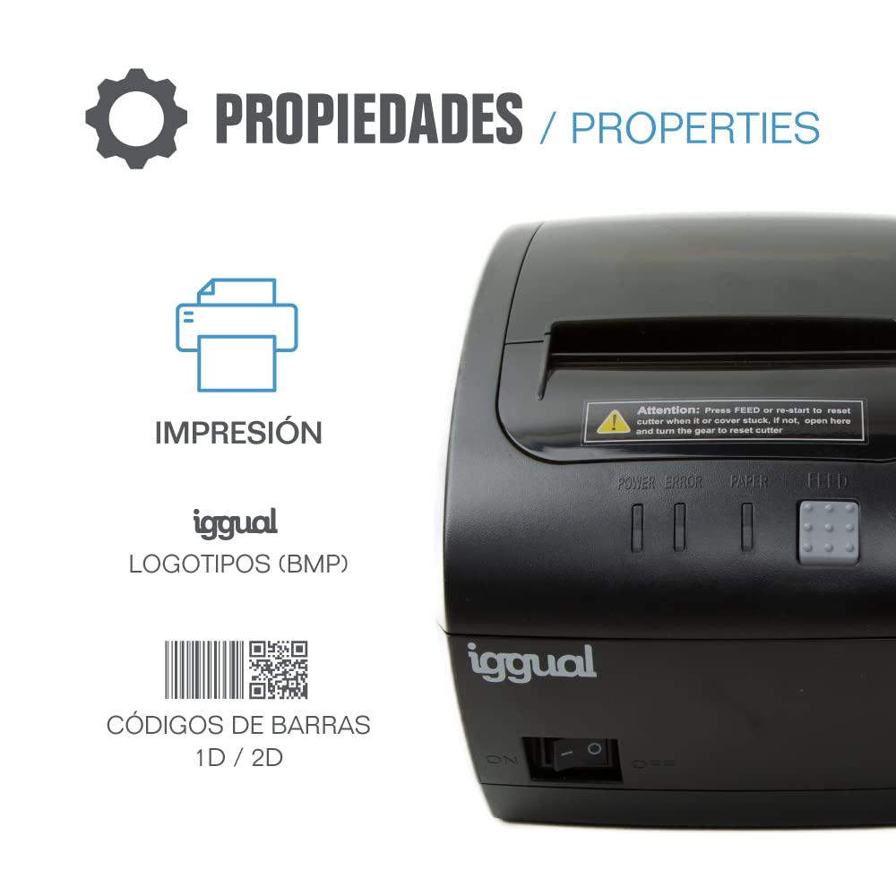 iggual - Stampante Termica per Etichette - 200 mm/s - Rotolo Carta 80 mm - Peso 1 kg - Colore Nero - Dimensioni: 145 x 189 x 140 mm