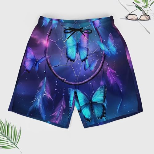 Dream Catcher Butterfly Purple Beach Shorts for Men Swim Trunks Quick Dry Swim Shorts with Compression Liner Pocket3