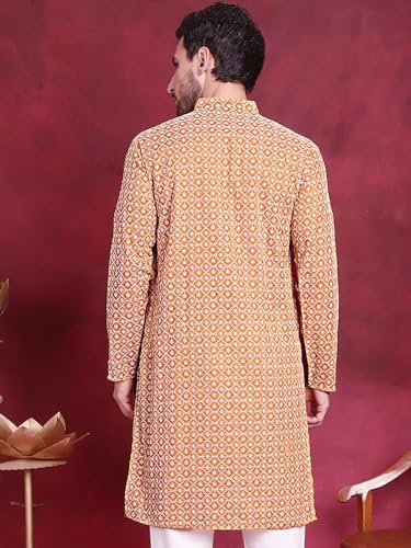 Image of Jompers Cotton Chikankari Embroidered Regular Fit Kurtas for Men